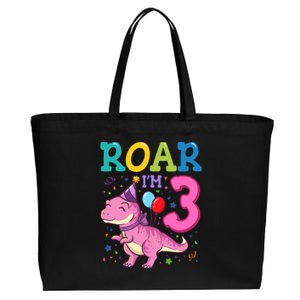 Roar Im 3 Year Old Dinosaur Girl 3rd Birthday Party Cotton Canvas Jumbo Tote