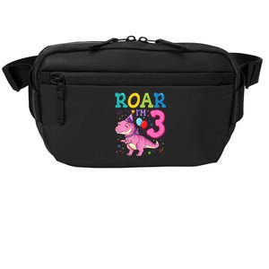 Roar Im 3 Year Old Dinosaur Girl 3rd Birthday Party Crossbody Pack