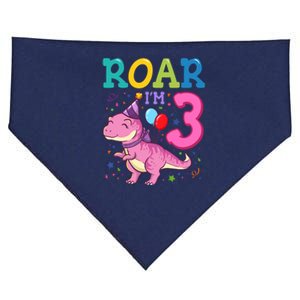 Roar Im 3 Year Old Dinosaur Girl 3rd Birthday Party USA-Made Doggie Bandana