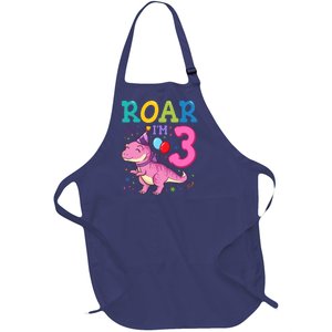 Roar Im 3 Year Old Dinosaur Girl 3rd Birthday Party Full-Length Apron With Pockets