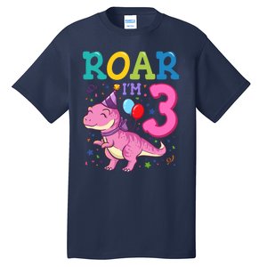 Roar Im 3 Year Old Dinosaur Girl 3rd Birthday Party Tall T-Shirt