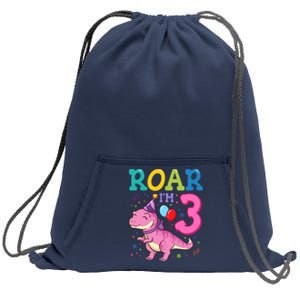 Roar Im 3 Year Old Dinosaur Girl 3rd Birthday Party Sweatshirt Cinch Pack Bag