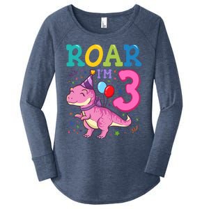 Roar Im 3 Year Old Dinosaur Girl 3rd Birthday Party Women's Perfect Tri Tunic Long Sleeve Shirt