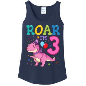 Roar Im 3 Year Old Dinosaur Girl 3rd Birthday Party Ladies Essential Tank