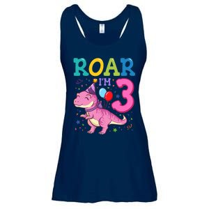 Roar Im 3 Year Old Dinosaur Girl 3rd Birthday Party Ladies Essential Flowy Tank