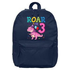 Roar Im 3 Year Old Dinosaur Girl 3rd Birthday Party 16 in Basic Backpack