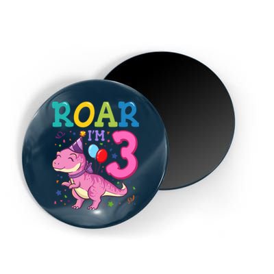 Roar Im 3 Year Old Dinosaur Girl 3rd Birthday Party Magnet