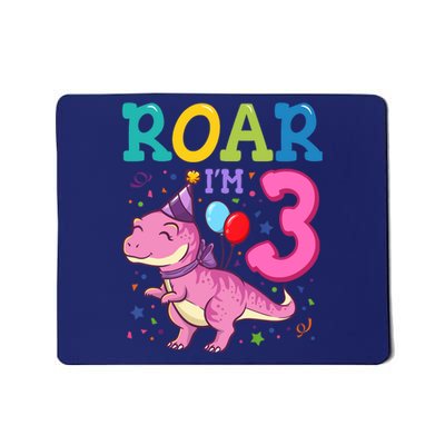 Roar Im 3 Year Old Dinosaur Girl 3rd Birthday Party Mousepad