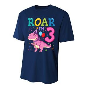 Roar Im 3 Year Old Dinosaur Girl 3rd Birthday Party Performance Sprint T-Shirt