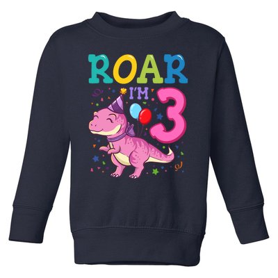 Roar Im 3 Year Old Dinosaur Girl 3rd Birthday Party Toddler Sweatshirt