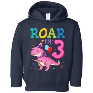 Roar Im 3 Year Old Dinosaur Girl 3rd Birthday Party Toddler Hoodie