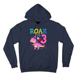 Roar Im 3 Year Old Dinosaur Girl 3rd Birthday Party Tall Hoodie