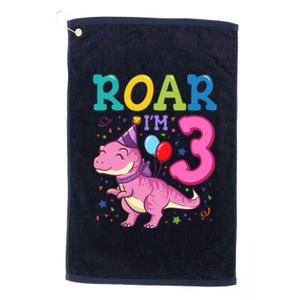 Roar Im 3 Year Old Dinosaur Girl 3rd Birthday Party Platinum Collection Golf Towel