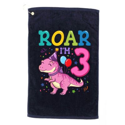 Roar Im 3 Year Old Dinosaur Girl 3rd Birthday Party Platinum Collection Golf Towel