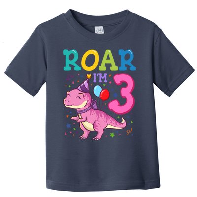 Roar Im 3 Year Old Dinosaur Girl 3rd Birthday Party Toddler T-Shirt