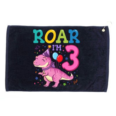 Roar Im 3 Year Old Dinosaur Girl 3rd Birthday Party Grommeted Golf Towel