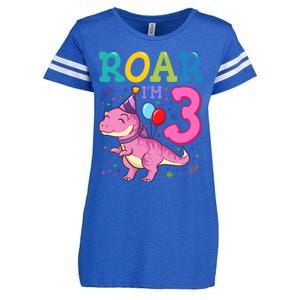 Roar Im 3 Year Old Dinosaur Girl 3rd Birthday Party Enza Ladies Jersey Football T-Shirt