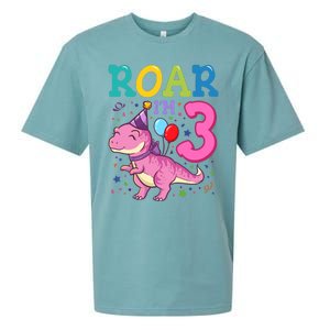 Roar Im 3 Year Old Dinosaur Girl 3rd Birthday Party Sueded Cloud Jersey T-Shirt