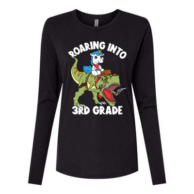 Roaring Into 3rd Grade Unicorn Riding Dinosaur Gift Womens Cotton Relaxed Long Sleeve T-Shirt