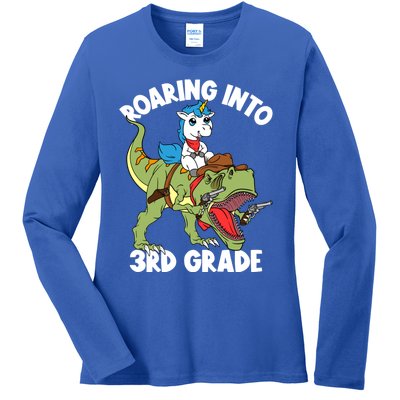 Roaring Into 3rd Grade Unicorn Riding Dinosaur Gift Ladies Long Sleeve Shirt