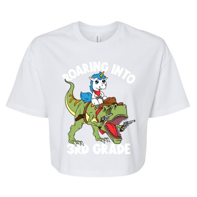 Roaring Into 3rd Grade Unicorn Riding Dinosaur Gift Bella+Canvas Jersey Crop Tee