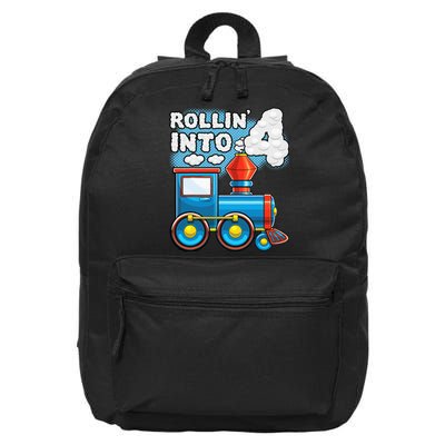 Rollin Into 4 Train 4th Birthday Party Supply Birthday Boy 16 in Basic Backpack