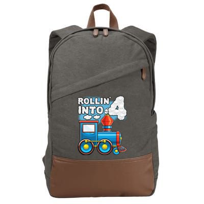 Rollin Into 4 Train 4th Birthday Party Supply Birthday Boy Cotton Canvas Backpack