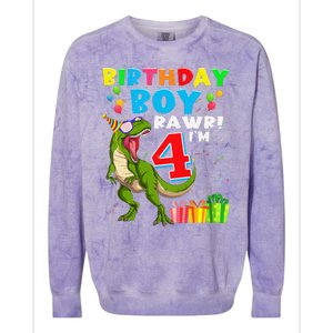 Rawr I'm 4 4th Birthday T Rex Dinosaur 4 Years Old Gift Colorblast Crewneck Sweatshirt