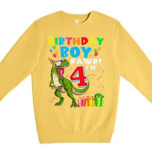 Rawr I'm 4 4th Birthday T Rex Dinosaur 4 Years Old Gift Premium Crewneck Sweatshirt