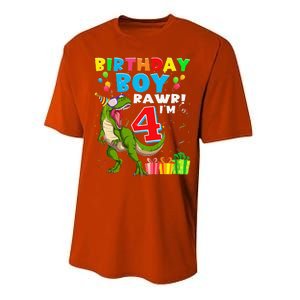 Rawr I'm 4 4th Birthday T Rex Dinosaur 4 Years Old Gift Performance Sprint T-Shirt