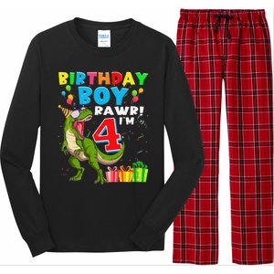 Rawr I'm 4 4th Birthday T Rex Dinosaur 4 Years Old Gift Long Sleeve Pajama Set