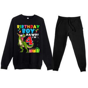 Rawr I'm 4 4th Birthday T Rex Dinosaur 4 Years Old Gift Premium Crewneck Sweatsuit Set