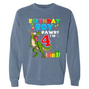 Rawr I'm 4 4th Birthday T Rex Dinosaur 4 Years Old Gift Garment-Dyed Sweatshirt