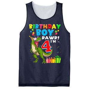 Rawr I'm 4 4th Birthday T Rex Dinosaur 4 Years Old Gift Mesh Reversible Basketball Jersey Tank