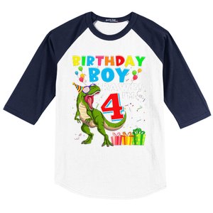 Rawr I'm 4 4th Birthday T Rex Dinosaur 4 Years Old Gift Baseball Sleeve Shirt