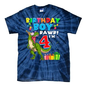 Rawr I'm 4 4th Birthday T Rex Dinosaur 4 Years Old Gift Tie-Dye T-Shirt