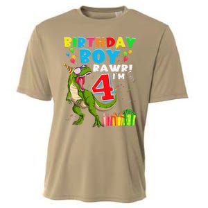 Rawr I'm 4 4th Birthday T Rex Dinosaur 4 Years Old Gift Cooling Performance Crew T-Shirt