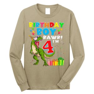 Rawr I'm 4 4th Birthday T Rex Dinosaur 4 Years Old Gift Long Sleeve Shirt