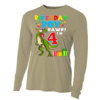 Rawr I'm 4 4th Birthday T Rex Dinosaur 4 Years Old Gift Cooling Performance Long Sleeve Crew