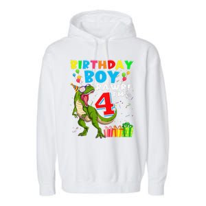 Rawr I'm 4 4th Birthday T Rex Dinosaur 4 Years Old Gift Garment-Dyed Fleece Hoodie