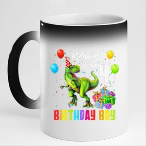 Rawr I'm 4 4th Birthday T Rex Dinosaur Party Gift Party 11oz Black Color Changing Mug