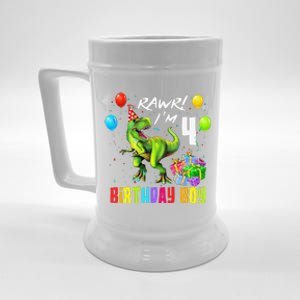 Rawr I'm 4 4th Birthday T Rex Dinosaur Party Gift Party Beer Stein