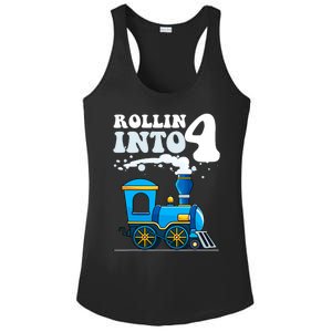 Rollin Into 4 Train 4th Birthday Party Four Years Old Boy Ladies PosiCharge Competitor Racerback Tank