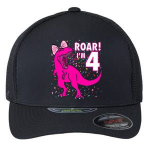 Roar i'm 4 (four year old dinosaur birthday) 4th Dino Theme Flexfit Unipanel Trucker Cap