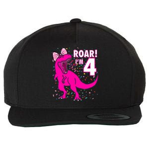 Roar i'm 4 (four year old dinosaur birthday) 4th Dino Theme Wool Snapback Cap