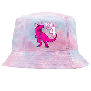 Roar i'm 4 (four year old dinosaur birthday) 4th Dino Theme Tie-Dyed Bucket Hat