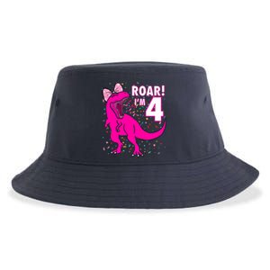 Roar i'm 4 (four year old dinosaur birthday) 4th Dino Theme Sustainable Bucket Hat