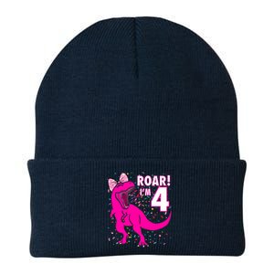 Roar i'm 4 (four year old dinosaur birthday) 4th Dino Theme Knit Cap Winter Beanie