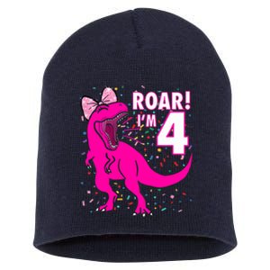 Roar i'm 4 (four year old dinosaur birthday) 4th Dino Theme Short Acrylic Beanie