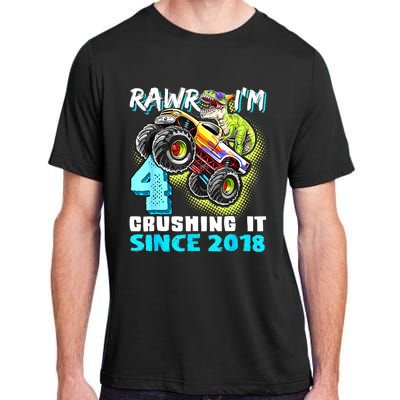 Rawr I'm 4 Monster Truck Dinosaur 4th Birthday Party Boys Adult ChromaSoft Performance T-Shirt